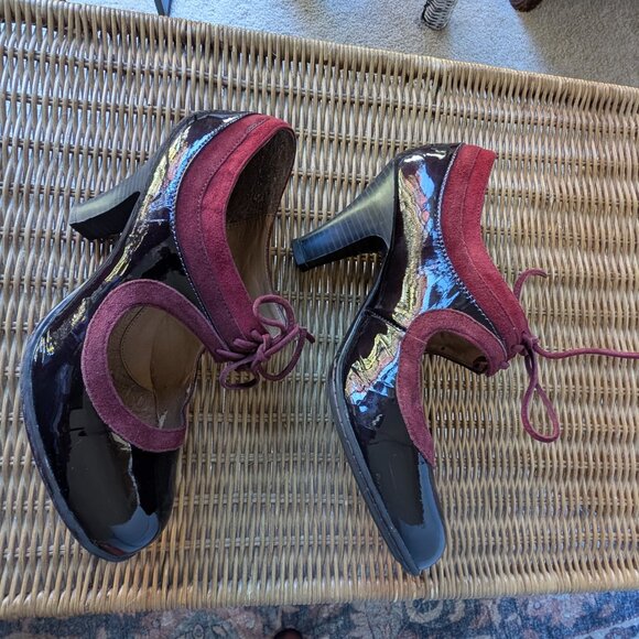 Euro Soft Sofft lace-up Mary Jane heels burgundy patent w/2-tone suede trim Sz 9 - Picture 7 of 9